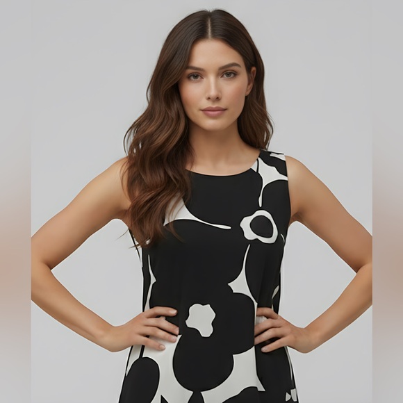 Black/White Floral Printed Loose Fit Dress - Picture 2 of 8